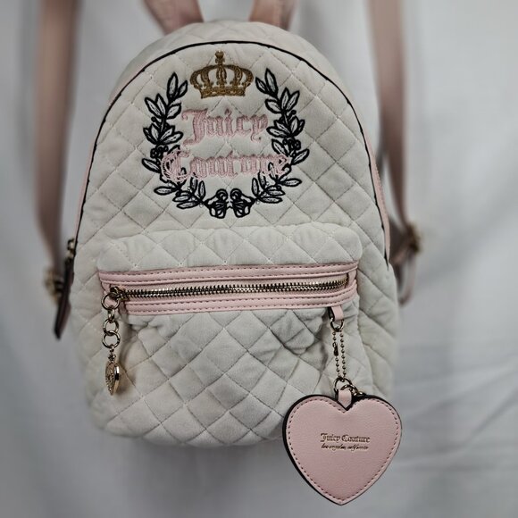 Juicy Couture Royal Moment Pink Cream Soft Velvet Backpack Purse Bag - Picture 1 of 16